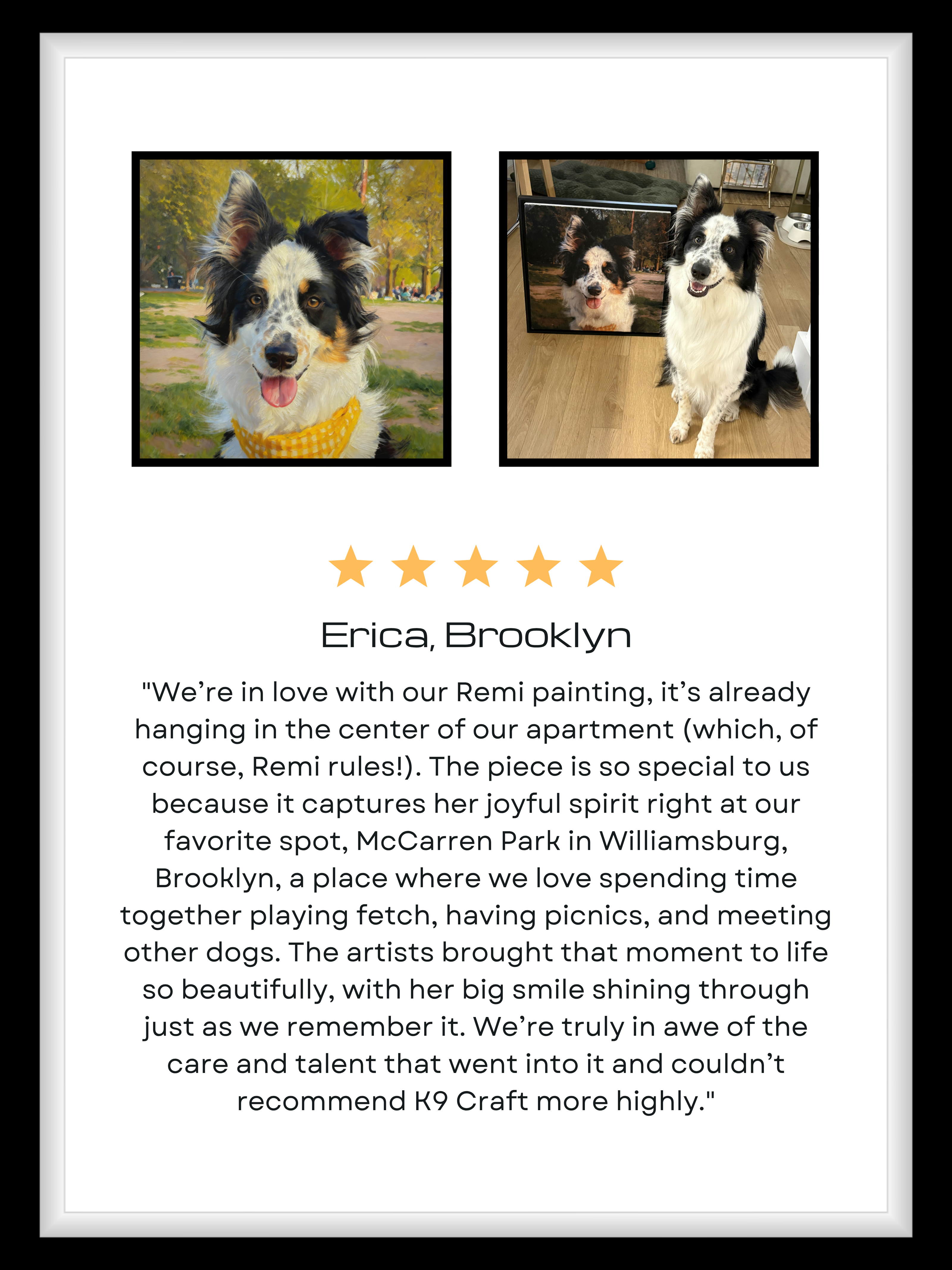 black and white dog real image in comparison with its oil painting portrait