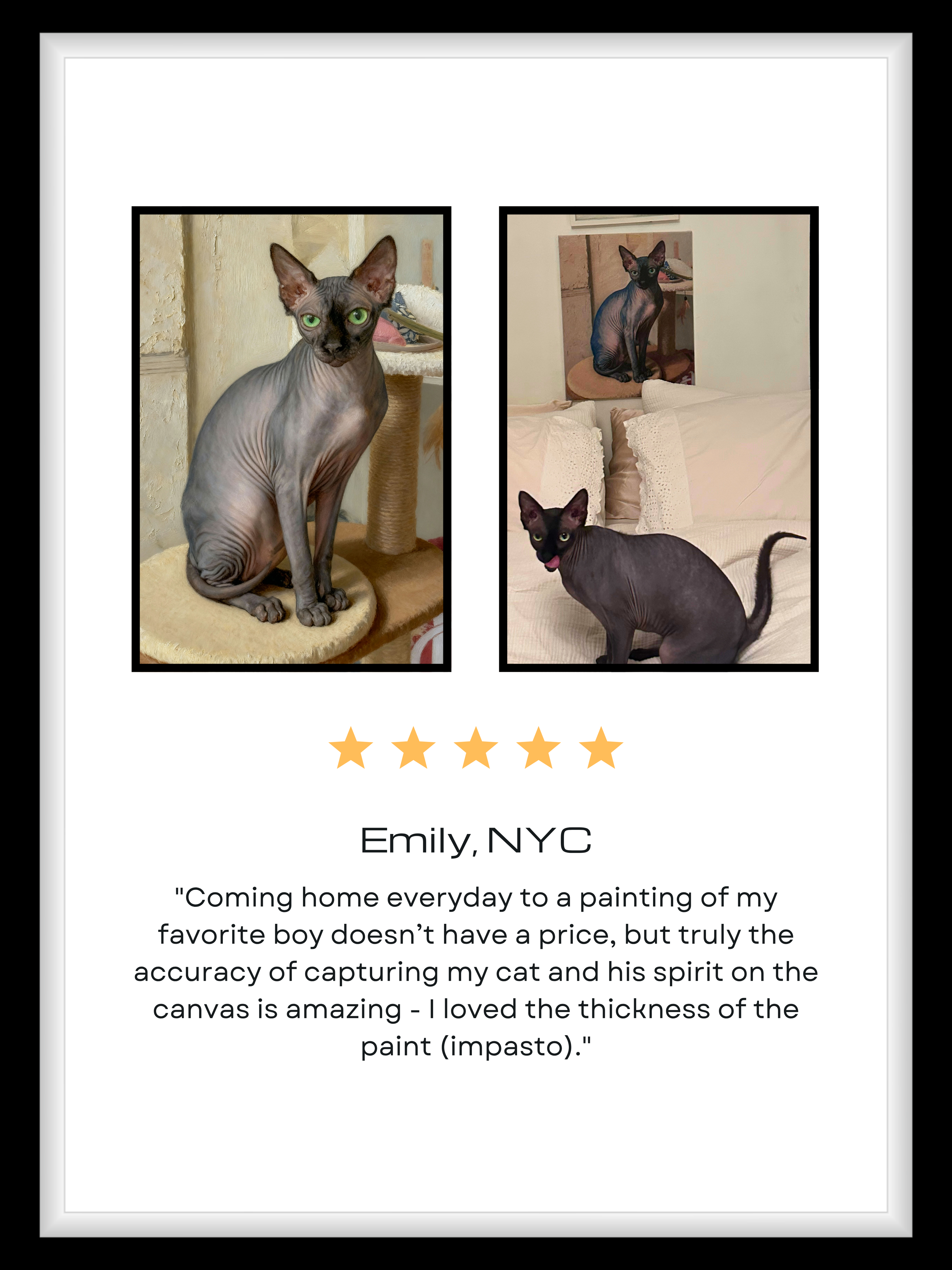 black cat oil painting portrait with its real image